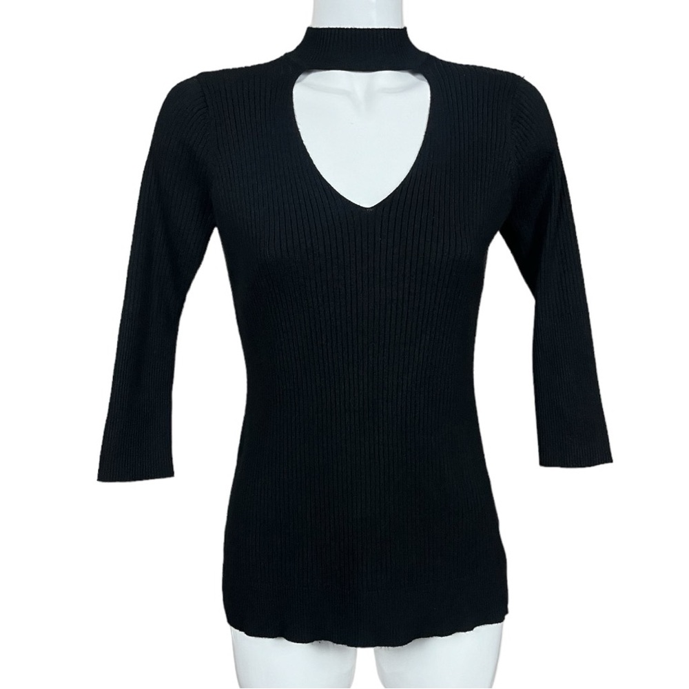 Torrid Black Ribbed Stretch Knit Mock Neck Keyhole 3/4 Sleeve Sweater 1/1X/14-16